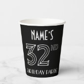 Gobelets En Papier Fête du 32e anniversaire : Style Art Déco + Nom pe (Verso)