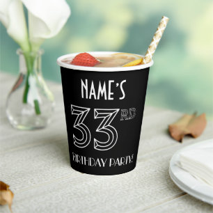 Gobelets En Papier Fête du 33e anniversaire : Style Art Déco + Nom pe