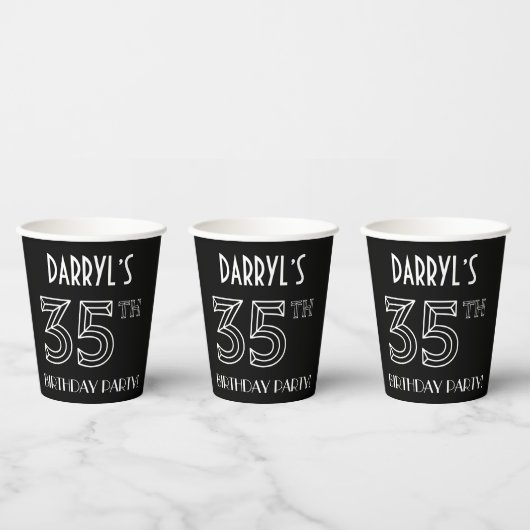 Gobelets En Papier Fête du 35e anniversaire : Style Art Déco + Nom pe (Multi)
