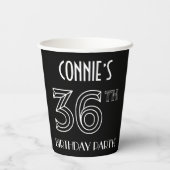 Gobelets En Papier Fête du 36e anniversaire : Style Art Déco + Nom pe (Verso)