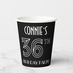 Gobelets En Papier Fête du 36e anniversaire : Style Art Déco + Nom pe