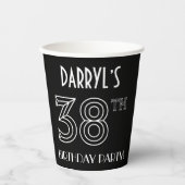 Gobelets En Papier Fête du 38e anniversaire : Style Art Déco + Nom pe (Recto)