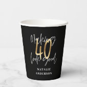 Gobelets En Papier fête du 40e anniversaire moderne noir et or (Verso)