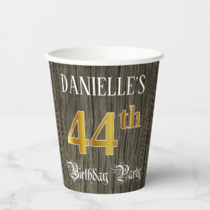 Gobelets En Papier Fête du 44e anniversaire — Faux Gold & Faux Wood L