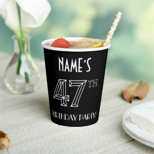 Gobelets En Papier Fête du 47ème anniversaire : Style Art Déco + Nom