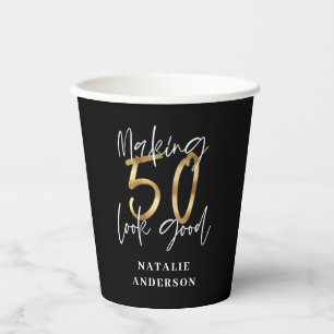 Gobelets En Papier fête du 50e anniversaire moderne noir et or