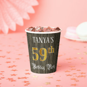 Gobelets En Papier Fête du 59e anniversaire — Faux Gold & Faux Wood L