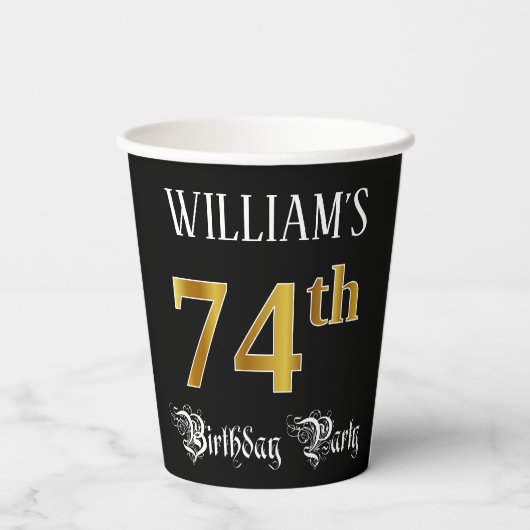 Gobelets En Papier Fête du 74e anniversaire — Script fantaisie, Faux (Verso)
