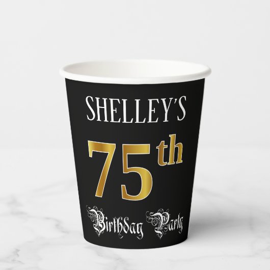 Gobelets En Papier Fête du 75e anniversaire — Script fantaisie, Faux  (Verso)