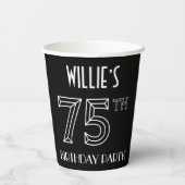 Gobelets En Papier Fête du 75e anniversaire : Style Art Déco + Nom pe (Verso)