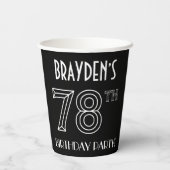 Gobelets En Papier Fête du 78e anniversaire : Style Art Déco + Nom pe (Verso)