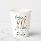 Gobelets En Papier fête du 80e anniversaire moderne et élégante, noir (Verso)