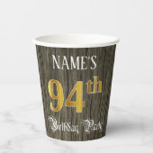 Gobelets En Papier Fête du 94e anniversaire — Faux Gold & Faux Wood L (Recto)