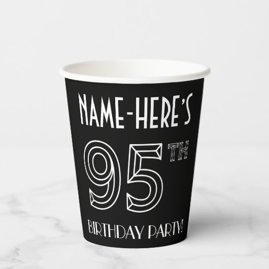 Gobelets En Papier Fête du 95e anniversaire : Style Art Déco + Nom pe (Verso)