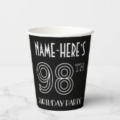 Gobelets En Papier Fête du 98e anniversaire : Style Art Déco + Nom pe (Verso)