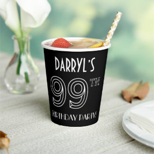 Gobelets En Papier Fête du 99e anniversaire : Style Art Déco + Nom pe