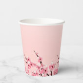 Gobelets En Papier Fête élégante aux fleurs roses de cerisier en fleu (Verso)