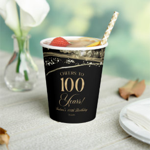 Gobelets En Papier Fête élégante de 100 ans d'anniversaire en Agate N