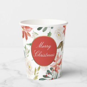 Gobelets En Papier Fête Florale Joyeux Noël