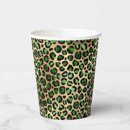 Gobelets En Papier Fête léopard d'or vert émeraude (Verso)