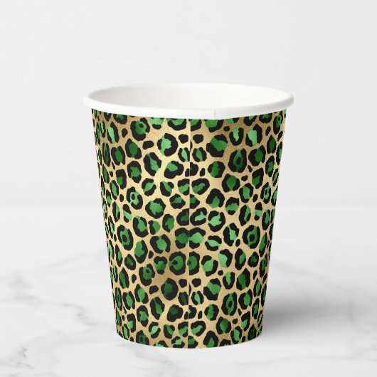 Gobelets En Papier Fête léopard d'or vert émeraude (Droite)
