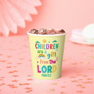 Gobelets En Papier Fête « Les enfants sont un don du Seigneur » (Crèm