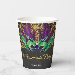 Gobelets En Papier Fête Mascarade Magique Nuit Verte Purple Or