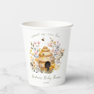 Gobelets En Papier Fête Prénatale Maman Abeille à l'Aquarelle Vintage