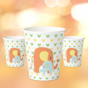 Gobelets En Papier Fête prénatale Maman et bébé éléphant bleu