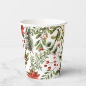 Gobelets En Papier Fêtes de Noël Pine Red Berries Botanique (Verso)
