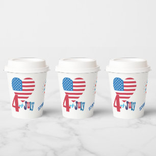 Gobelets En Papier Feu d'artifice 4 juillet American USA Flag Heart F