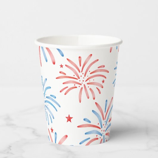 Gobelets En Papier Feu d'artifice aquarelle Parti du 4 juillet (Gauche)
