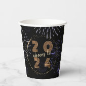 Gobelets En Papier Feu d'artifice du Nouvel An 2024 Fête (Recto)