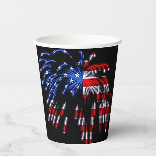 Gobelets En Papier Feu d'artifice patriotique drapeau américain noir (Recto)