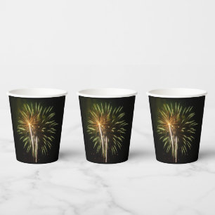 Gobelets En Papier Feu d'artifice vert et or Fête de vacances