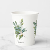 Gobelets En Papier Feuillage vert élégant aquarelle, sur mesure (Recto)