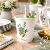 Gobelets En Papier Feuillage vert élégant aquarelle, sur mesure