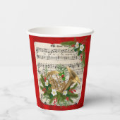 Gobelets En Papier Feuille de Noël Musique Corne française Rouge (Verso)