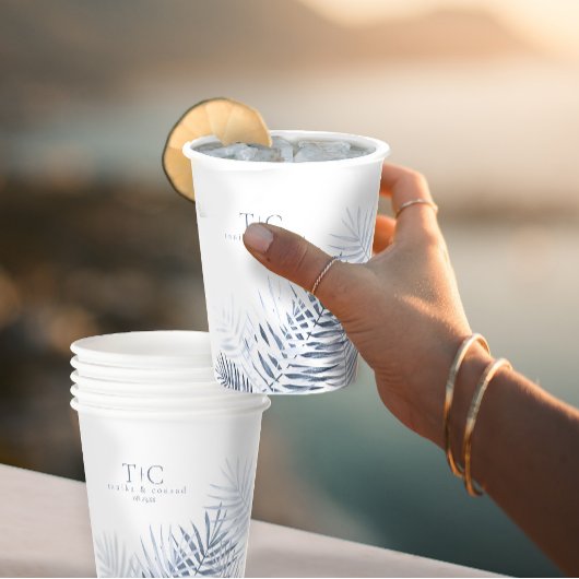 Gobelets En Papier Feuille de palme luxuriante Mariage Windsor bleu/W