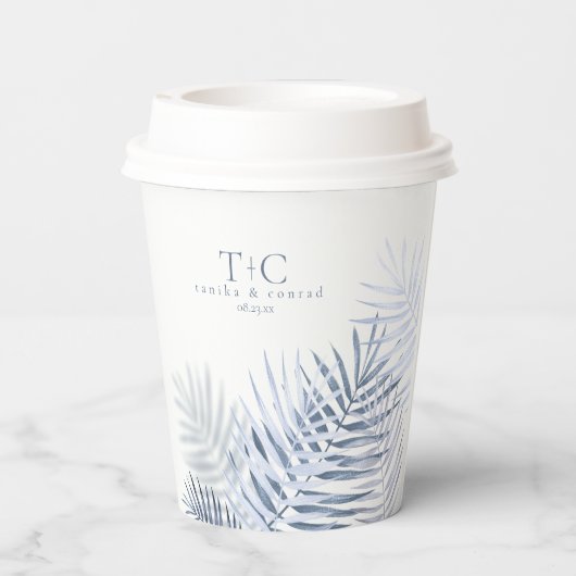 Gobelets En Papier Feuille de palme luxuriante Mariage Windsor bleu/W (Verso)