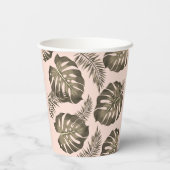 Gobelets En Papier Feuille Tropical Pink & Gold Palm Motif et nom (Verso)
