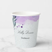 Gobelets En Papier Feuilles d'aquarelle vert pourpre (Recto)