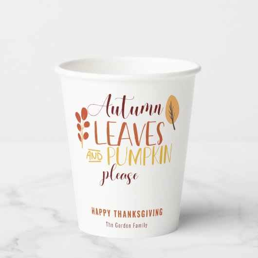 Gobelets En Papier Feuilles d'automne Citrouille S'il vous plaît Bon (Recto)