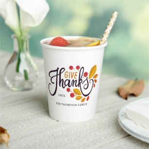 Gobelets En Papier Feuilles D'Automne Et Berries Thankgiving