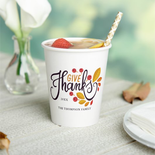 Gobelets En Papier Feuilles D'Automne Et Berries Thankgiving (Insitu)