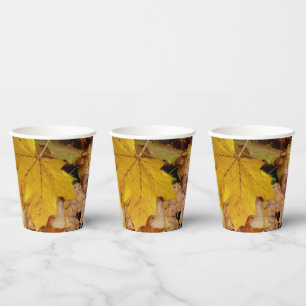 Gobelets En Papier Feuilles de Érable Tombées Jaune Automne Nature