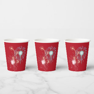 Gobelets En Papier feux d'artifice 4 juillet rouge, blanc et bleu