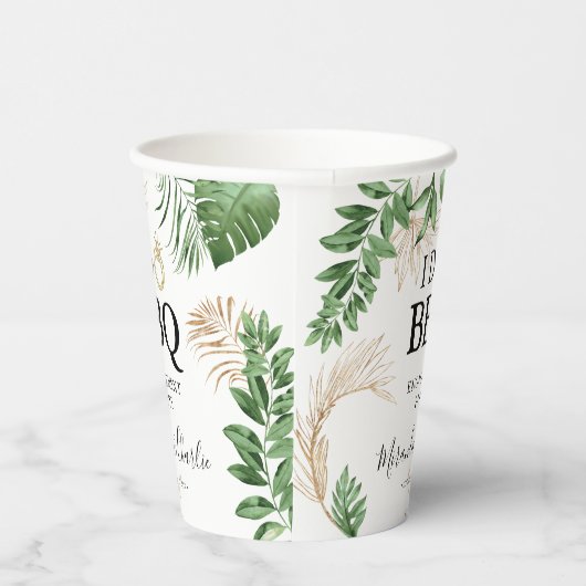 Gobelets En Papier Fiançailles Tropical Green & Gold I Do BBQ (Droite)