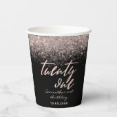 Gobelets En Papier Fille 21e anniversaire Noir et Rose Parties scinti (Verso)