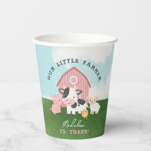 Gobelets En Papier Fille anniversaire 3 ans ferme animaux rose